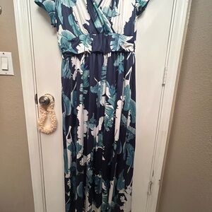 Elegant Blue and White Maxi Dress